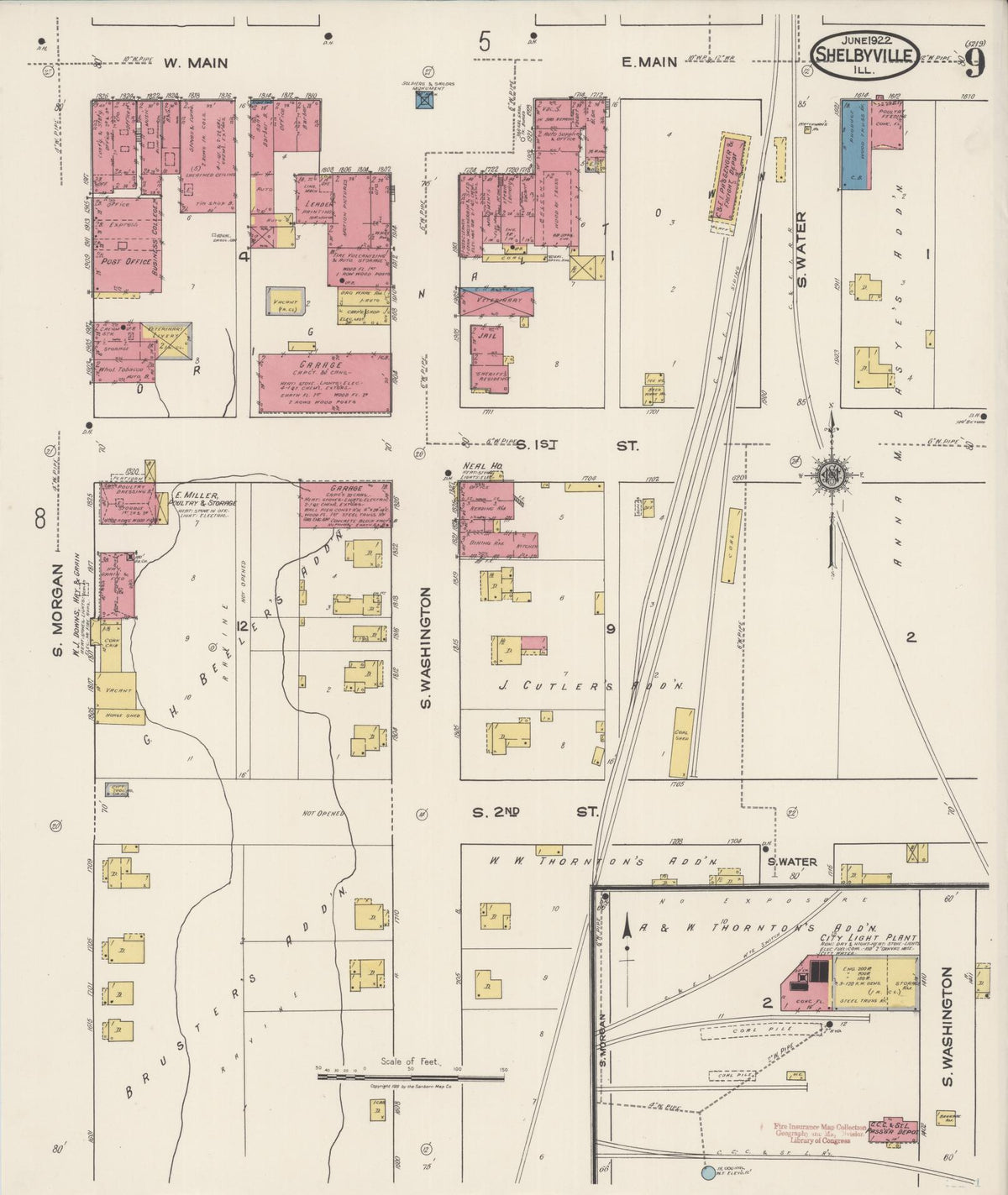 Sanborn Fire Insurance Map from Shelbyville, Shelby County, Illinois (1922), Sheet #0009 - Complete Map Set gallery image, historic Sanborn map, vintage wall art, Illinois Illinois