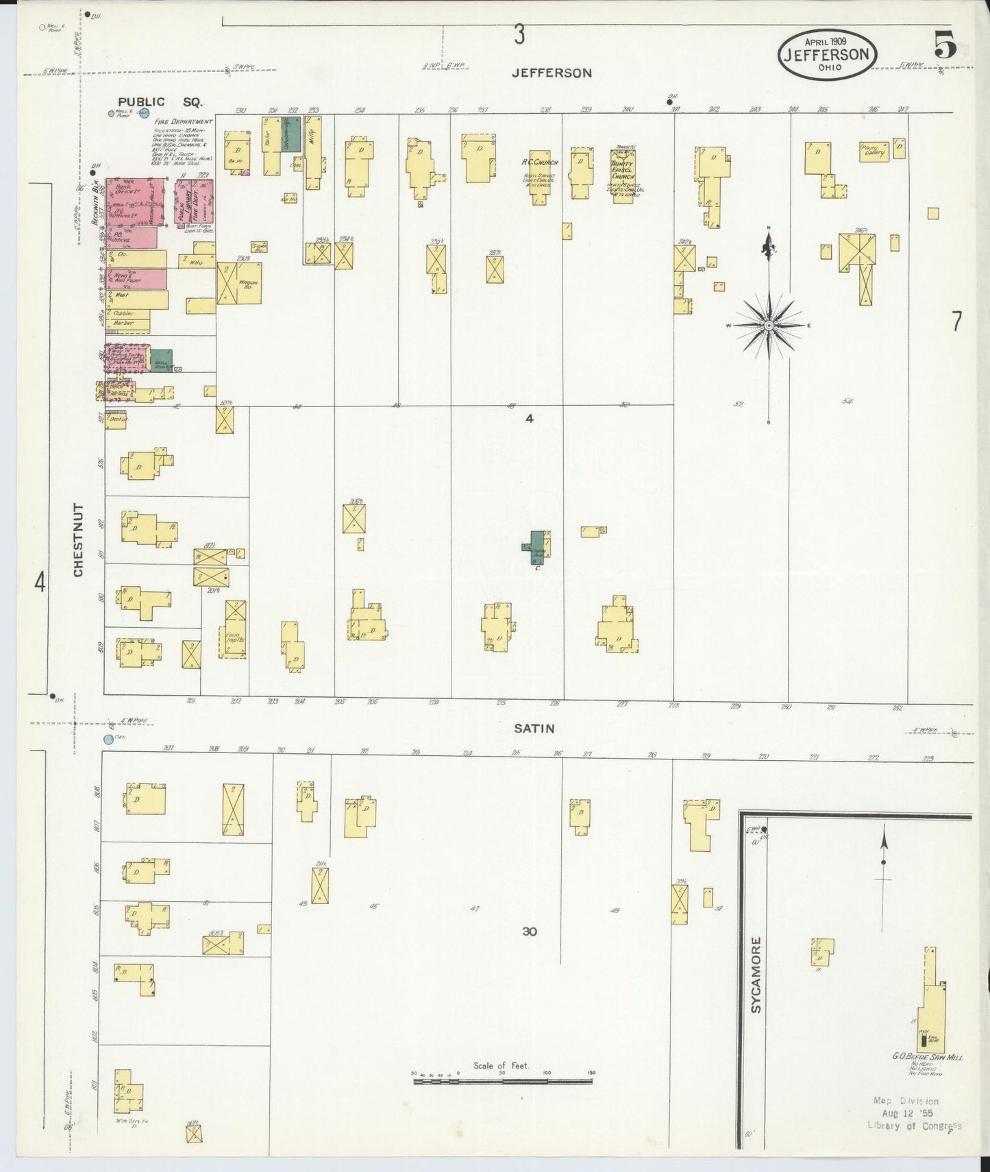Sanborn Fire Insurance Map from Jefferson, Ashtabula County, Ohio (1909), Sheet #0005 - Historic Sanborn Fire Insurance Map Print, vintage old map wall art, antique decor, genealogy gift, Ohio Ohio map