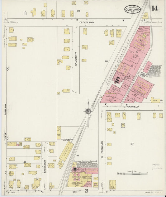 Sanborn Fire Insurance Map from Cortland, Cortland County, New York (1915), Sheet #0014 - Historic Sanborn Fire Insurance Map Print, vintage old map wall art, antique decor, genealogy gift, New York New York map
