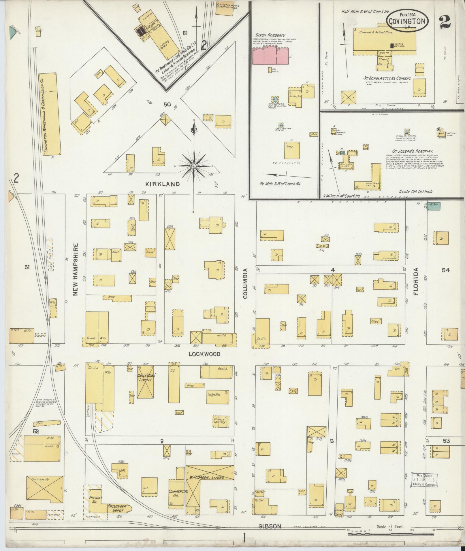 Sanborn Fire Insurance Map from Covington, Saint Tammany Parish, Louisiana (1904), Sheet #0002 - Historic Sanborn Fire Insurance Map Print, vintage old map wall art, antique decor, genealogy gift, Louisiana Louisiana map
