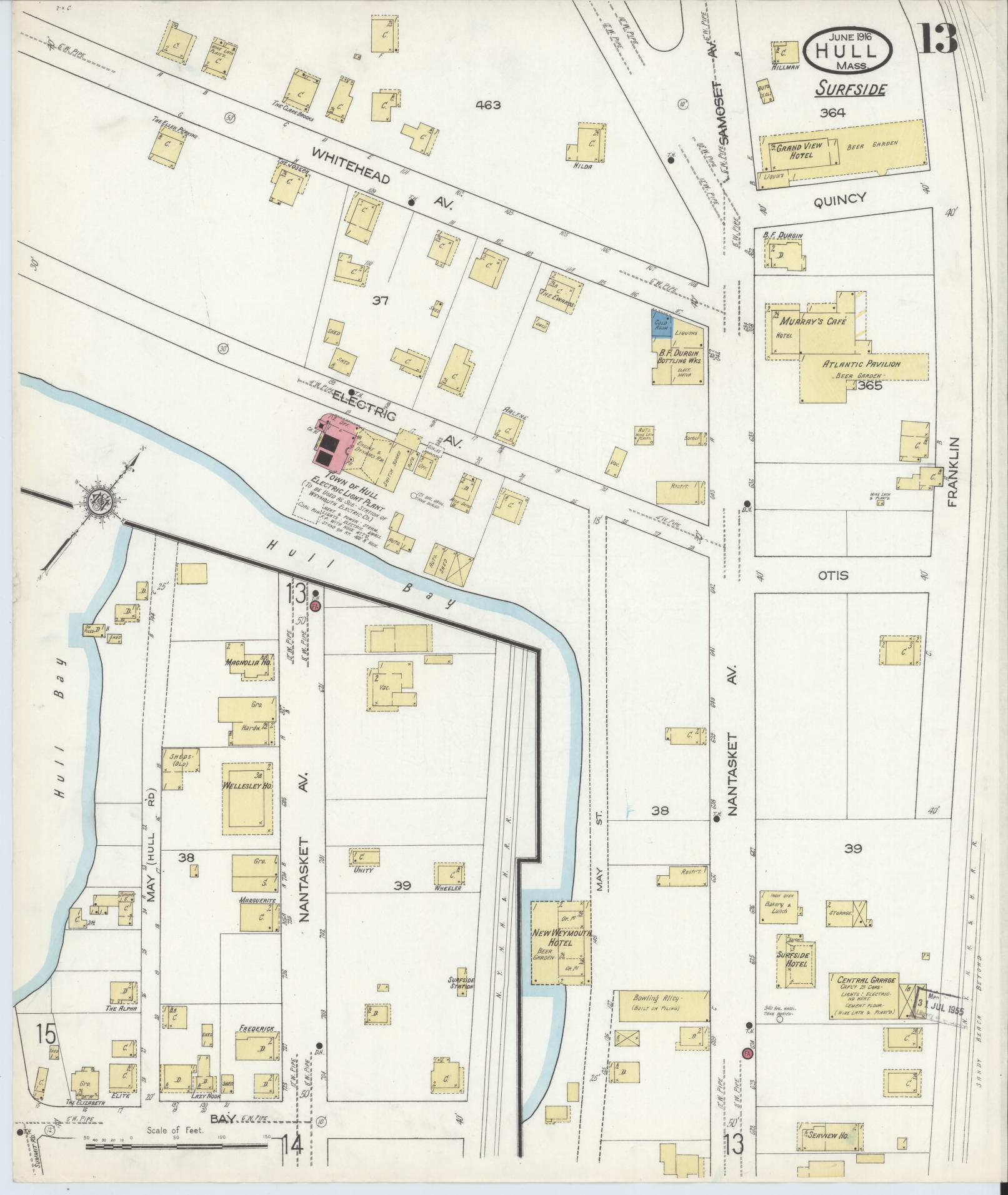 Sanborn Fire Insurance Map from Hull, Plymouth County, Massachusetts (1916), Sheet #0013 - Complete Map Set gallery image, historic Sanborn map, vintage wall art, Massachusetts Massachusetts
