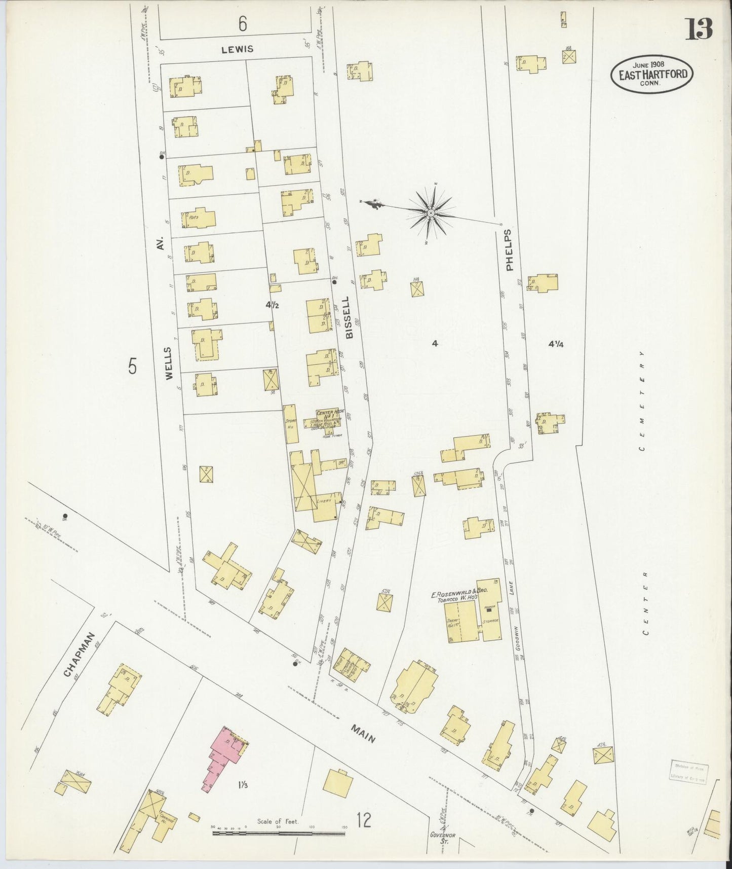 Sanborn Fire Insurance Map from East Hartford, Hartford County, Connecticut (1908), Sheet #0013 - Historic Sanborn Fire Insurance Map Print, vintage old map wall art, antique decor, genealogy gift, Connecticut Connecticut map