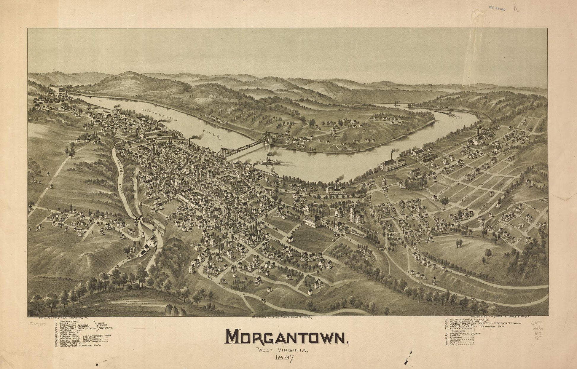 Morgantown, West Virginia 1897. (1897) – Historic Bird’s-Eye View Panorama Print