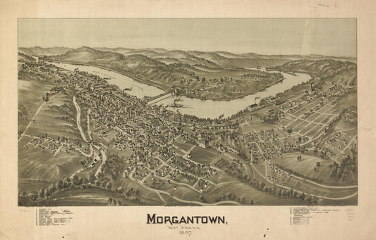Morgantown, West Virginia 1897. (1897) – Historic Bird’s-Eye View Panorama Print