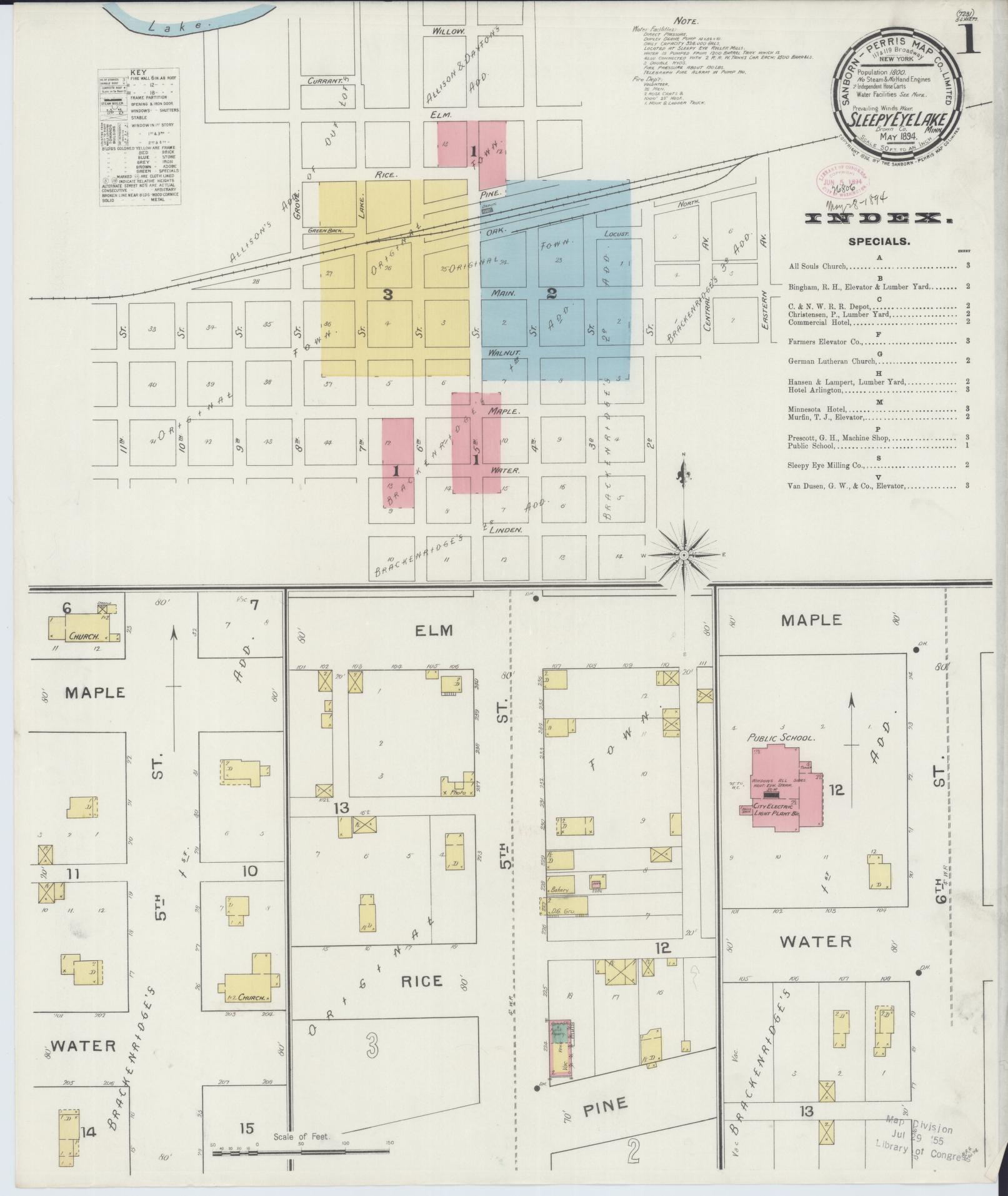 Sanborn Fire Insurance Map from Sleepy Eye, Brown County, Minnesota (1894), Sheet #0001 - Complete Map Set gallery image, historic Sanborn map, vintage wall art, Minnesota Minnesota