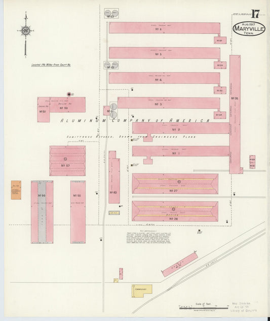 Sanborn Fire Insurance Map from Maryville, Blount County, Tennessee (1917), Sheet #0017 - Historic Sanborn Fire Insurance Map Print, vintage old map wall art, antique decor, genealogy gift, Tennessee Tennessee map