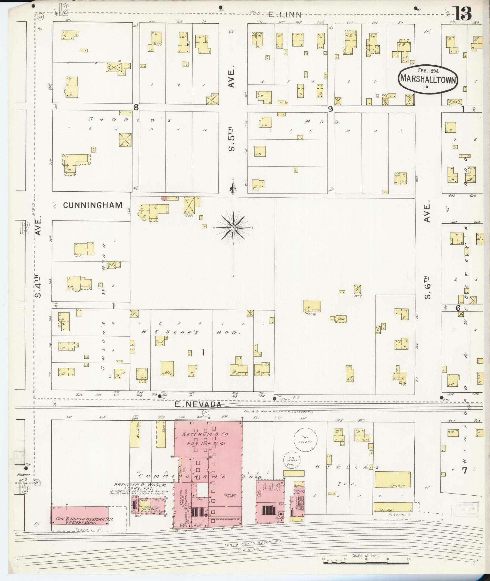 Sanborn Fire Insurance Map from Marshalltown, Marshall County, Iowa (1894), Sheet #0013 - Historic Sanborn Fire Insurance Map Print