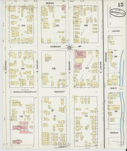 Sanborn Fire Insurance Map from Jacksonville, Duval County, Florida. (1891), Sheet 15 – Historic Sanborn Fire Insurance Map Print