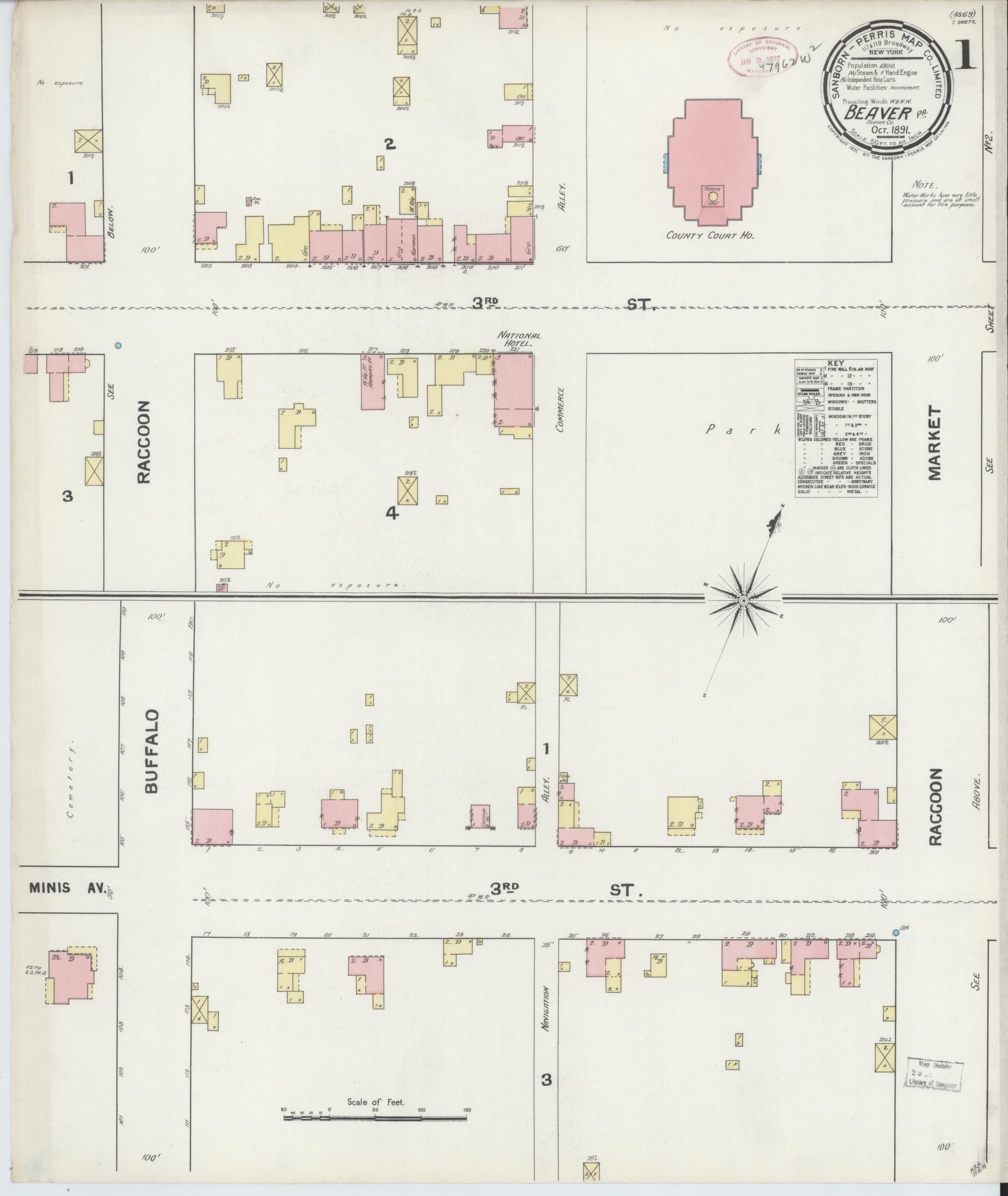 Sanborn Fire Insurance Map from Beaver, Beaver County, Pennsylvania (1891), Sheet #0001 - Historic Sanborn Fire Insurance Map Print, vintage old map wall art, antique decor, genealogy gift, Pennsylvania Pennsylvania map