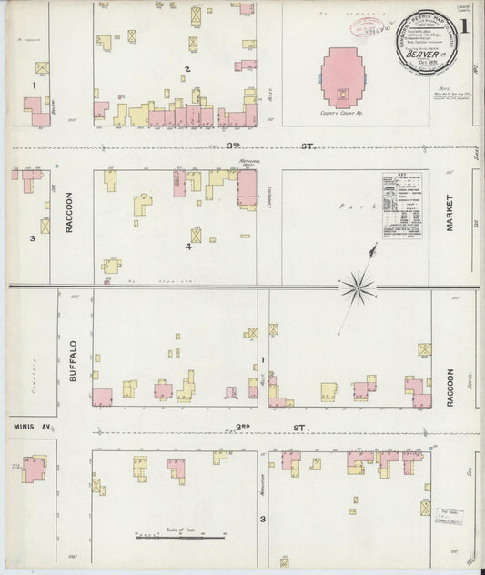 Sanborn Fire Insurance Map from Beaver, Beaver County, Pennsylvania (1891), Sheet #0001 - Historic Sanborn Fire Insurance Map Print, vintage old map wall art, antique decor, genealogy gift, Pennsylvania Pennsylvania map