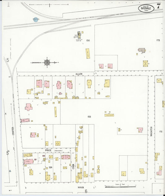Sanborn Fire Insurance Map from Midvale, Salt Lake County, Utah (1911), Sheet #0007 - Historic Sanborn Fire Insurance Map Print, vintage old map wall art, antique decor, genealogy gift, Utah Utah map