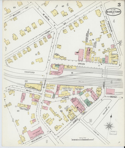 Sanborn Fire Insurance Map from Middletown, Orange County, New York (1892), Sheet #0003 - Historic Sanborn Fire Insurance Map Print, vintage old map wall art, antique decor, genealogy gift, New York New York map