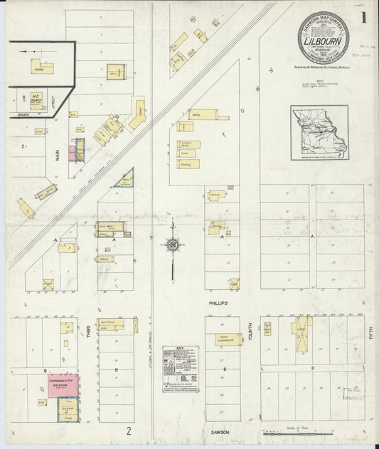 Sanborn Fire Insurance Map from Lilbourn, New Madrid County, Missouri (1913), Sheet #0001 - Historic Sanborn Fire Insurance Map Print, vintage old map wall art, antique decor, genealogy gift, Missouri Missouri map