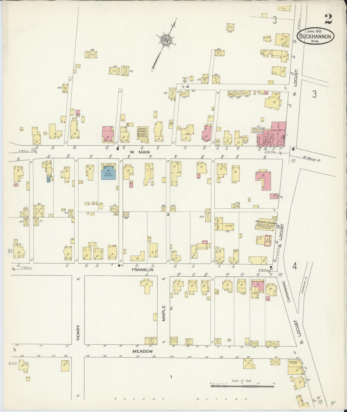Sanborn Fire Insurance Map from Buckhannon, Upshur County, West Virginia (1913), Sheet #0002 - Complete Map Set gallery image, historic Sanborn map, vintage wall art, West Virginia West Virginia