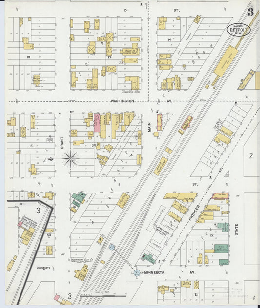 Sanborn Fire Insurance Map from Detroit Lakes, Becker County, Minnesota (1899), Sheet #0003 - Historic Sanborn Fire Insurance Map Print, vintage old map wall art, antique decor, genealogy gift, Minnesota Minnesota map