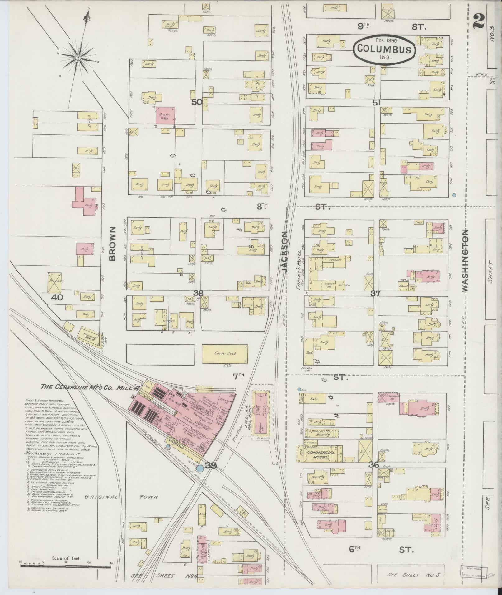 Sanborn Fire Insurance Map from Columbus, Bartholomew County, Indiana (1890), Sheet #0002 - Complete Map Set gallery image, historic Sanborn map, vintage wall art, Indiana Indiana