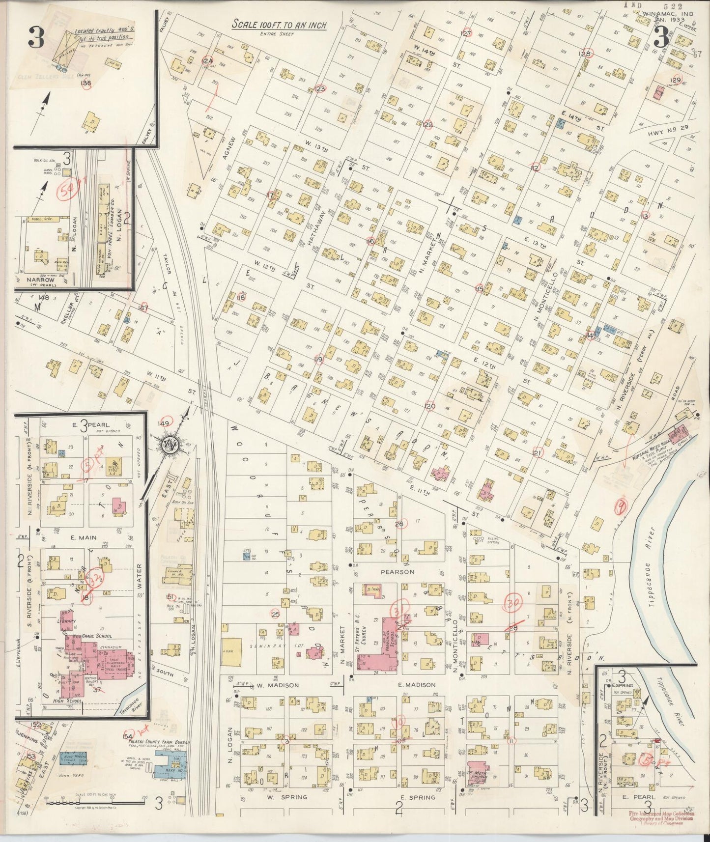 Sanborn Fire Insurance Map from Winamac, Pulaski County, Indiana (1943), Sheet #0003 - Historic Sanborn Fire Insurance Map Print, vintage old map wall art, antique decor, genealogy gift, Indiana Indiana map