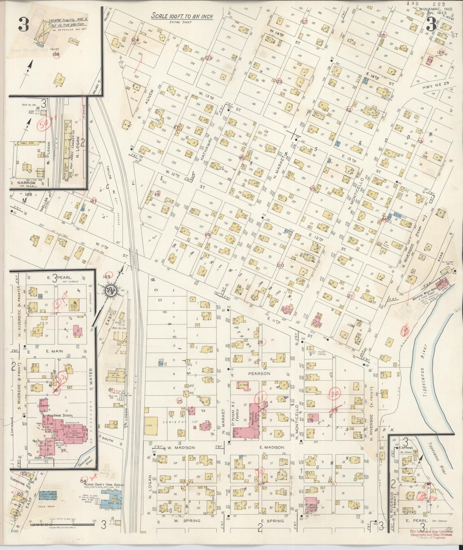 Sanborn Fire Insurance Map from Winamac, Pulaski County, Indiana (1943), Sheet #0003 - Historic Sanborn Fire Insurance Map Print, vintage old map wall art, antique decor, genealogy gift, Indiana Indiana map
