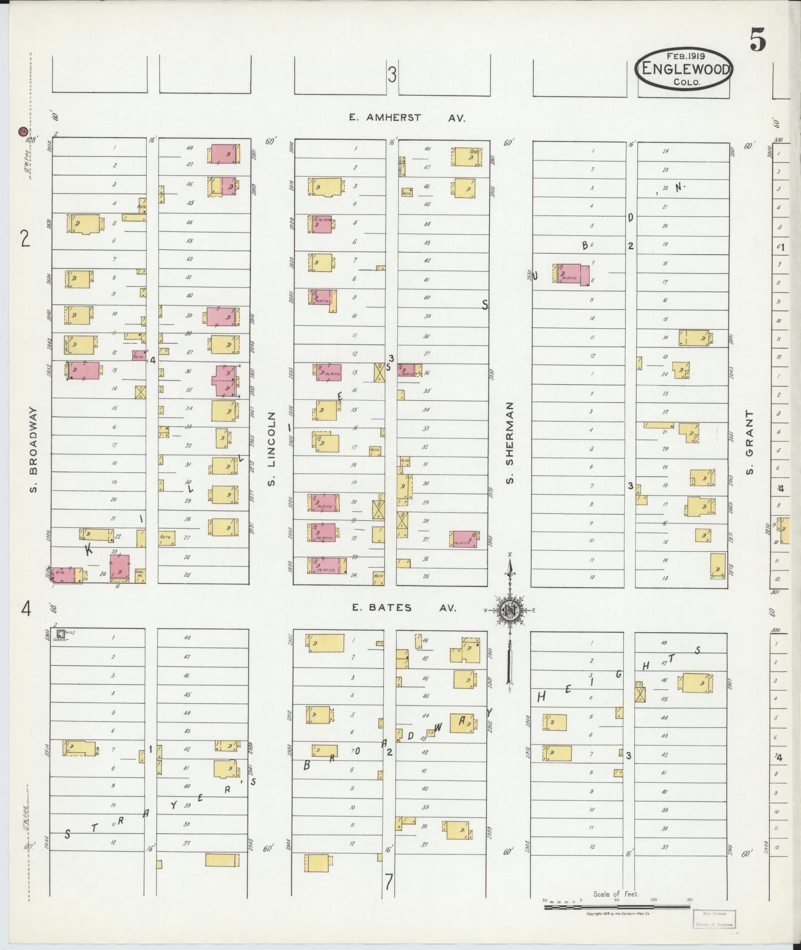 Sanborn Fire Insurance Map from Englewood, Arapahoe County, Colorado (1919), Sheet #0005 - Complete Map Set gallery image, historic Sanborn map, vintage wall art, Colorado Colorado
