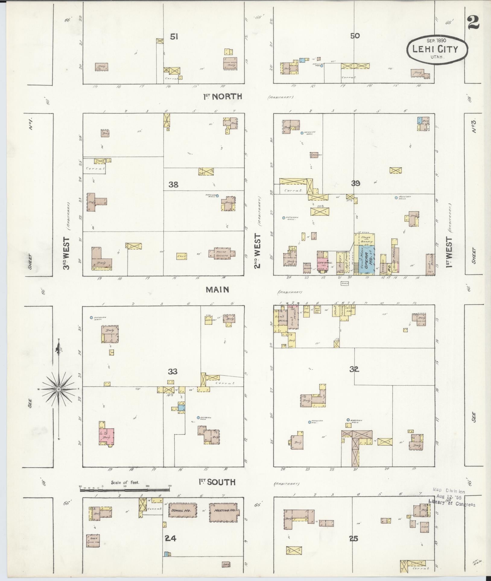Sanborn Fire Insurance Map from Lehi, Utah County, Utah (1890), Sheet #0002 - Historic Sanborn Fire Insurance Map Print, vintage old map wall art, antique decor, genealogy gift, Lehi Utah map