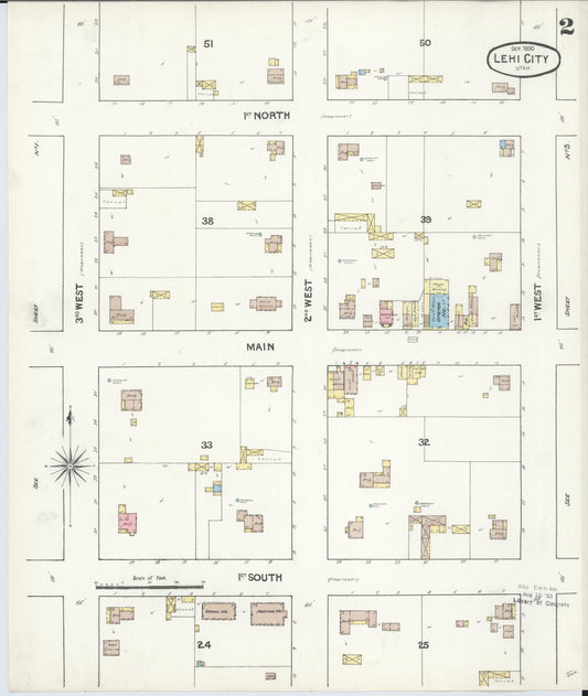 Sanborn Fire Insurance Map from Lehi, Utah County, Utah (1890), Sheet #0002 - Historic Sanborn Fire Insurance Map Print, vintage old map wall art, antique decor, genealogy gift, Lehi Utah map