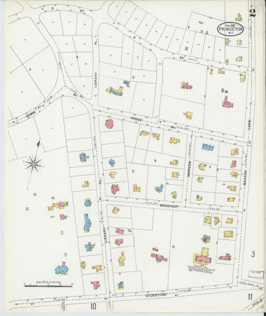 Sanborn Fire Insurance Map from Princeton, Mercer County, New Jersey (1906), Sheet #0002 - Historic Sanborn Fire Insurance Map Print, vintage old map wall art, antique decor, genealogy gift, New Jersey New Jersey map