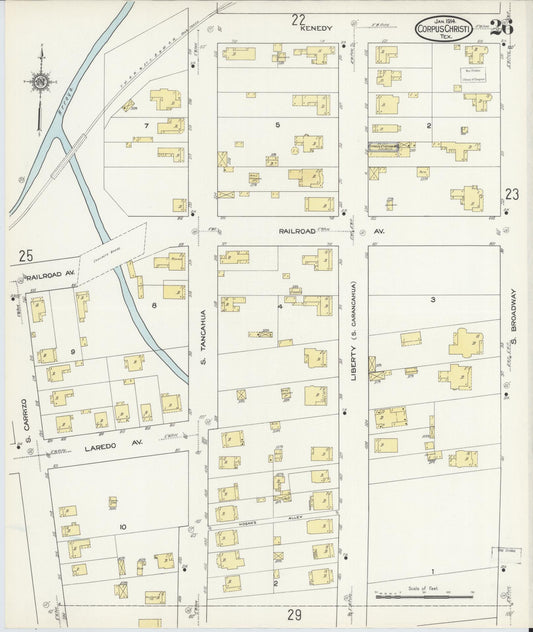 Sanborn Fire Insurance Map from Corpus Christi, Nueces County, Texas (1914), Sheet #0026 - Historic Sanborn Fire Insurance Map Print, vintage old map wall art, antique decor, genealogy gift, Texas Texas map