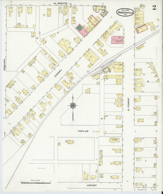 Sanborn Fire Insurance Map from Marienville, Forest County, Pennsylvania (1909), Sheet #0002 - Historic Sanborn Fire Insurance Map Print, vintage old map wall art, antique decor, genealogy gift, Pennsylvania Pennsylvania map