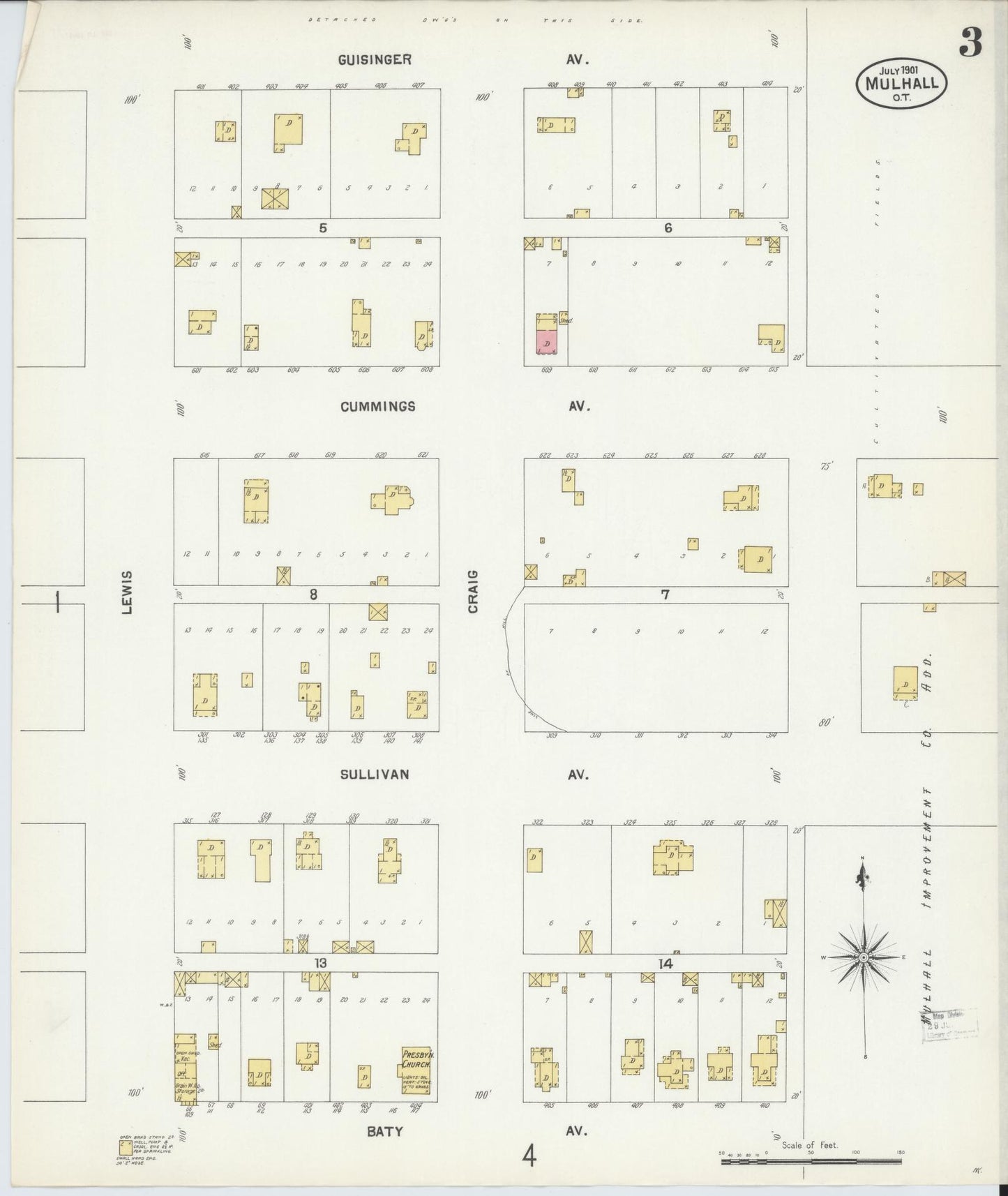 Sanborn Fire Insurance Map from Mulhall, Logan County, Oklahoma (1901), Sheet #0003 - Historic Sanborn Fire Insurance Map Print, vintage old map wall art, antique decor, genealogy gift, Oklahoma Oklahoma map