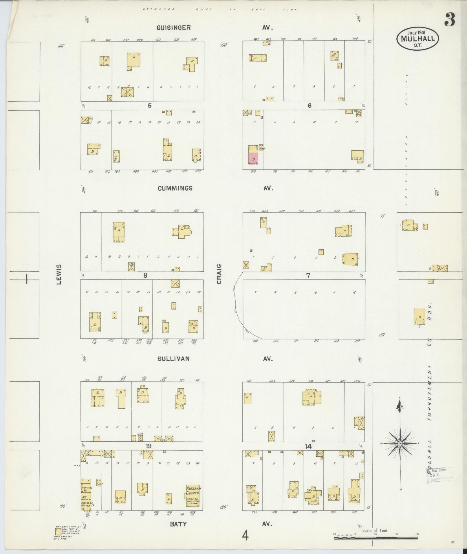 Sanborn Fire Insurance Map from Mulhall, Logan County, Oklahoma (1901), Sheet #0003 - Historic Sanborn Fire Insurance Map Print, vintage old map wall art, antique decor, genealogy gift, Oklahoma Oklahoma map