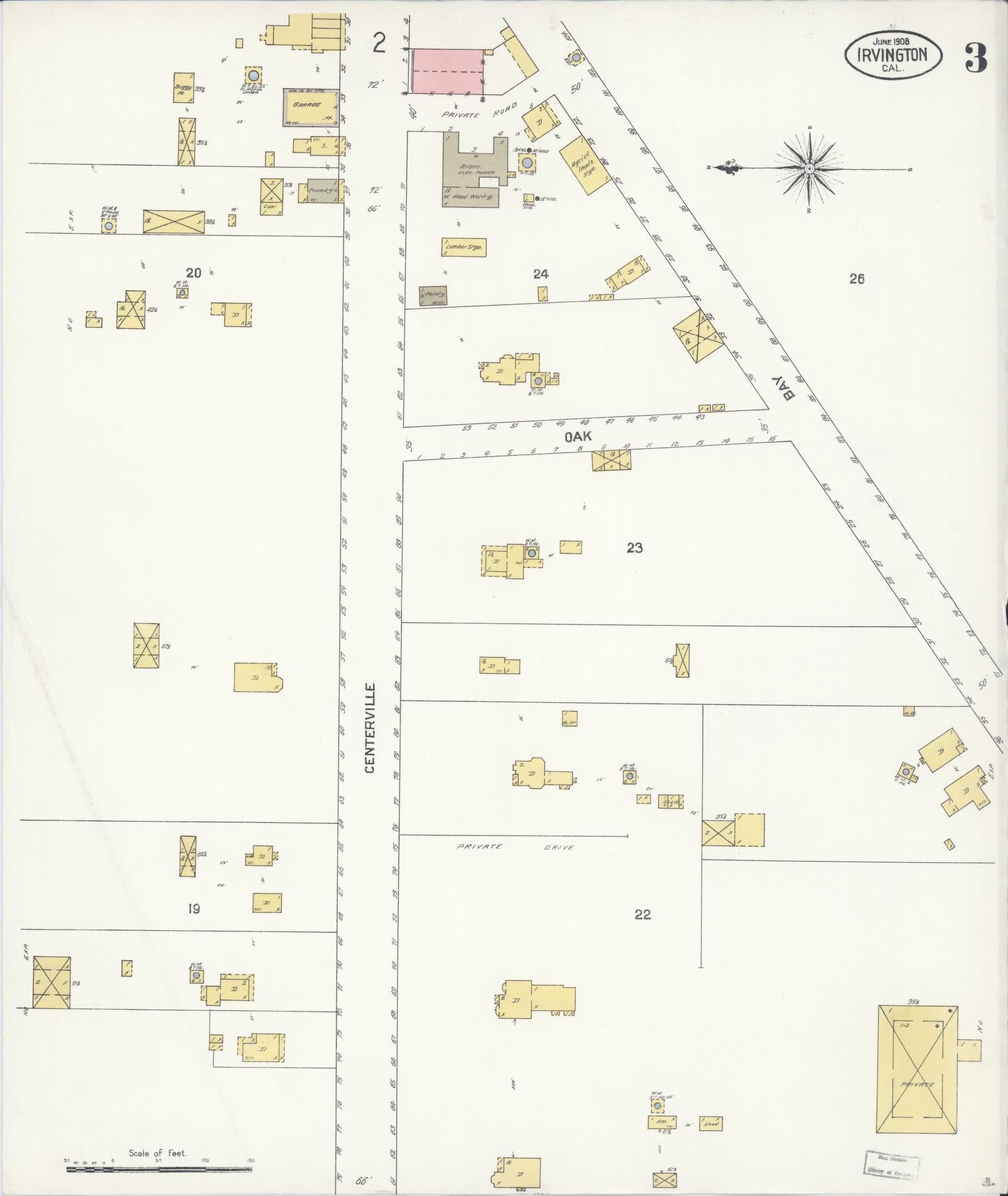Sanborn Fire Insurance Map from Irvington, Alameda County, California (1908), Sheet #0003 - Historic Sanborn Fire Insurance Map Print, vintage old map wall art, antique decor, genealogy gift, California California map