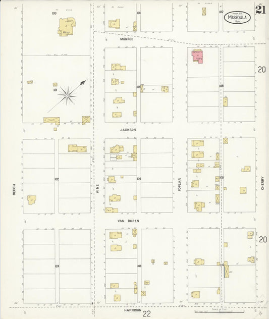 Sanborn Fire Insurance Map from Missoula, Missoula County, Montana (1902), Sheet #0021 - Historic Sanborn Fire Insurance Map Print, vintage old map wall art, antique decor, genealogy gift, Montana Montana map