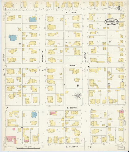 Sanborn Fire Insurance Map from Bloomington, Monroe County, Indiana (1907), Sheet #0006 - Complete Map Set gallery image, historic Sanborn map, vintage wall art, Indiana Indiana