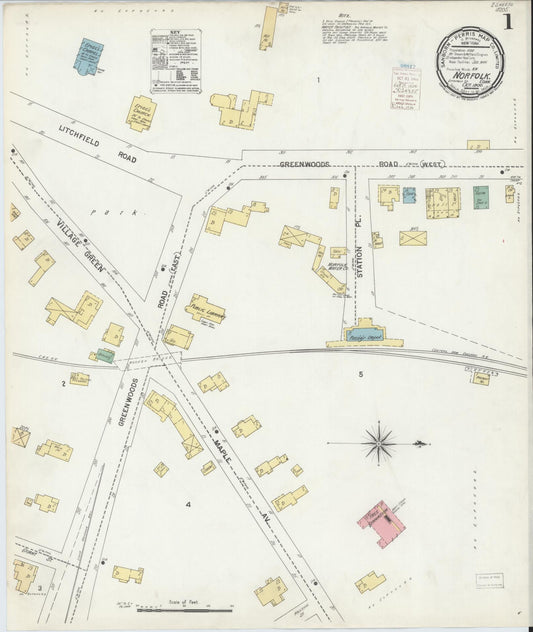 Sanborn Fire Insurance Map from Norfolk, Litchfield County, Connecticut (1900), Sheet #0001 - Historic Sanborn Fire Insurance Map Print, vintage old map wall art, antique decor, genealogy gift, Connecticut Connecticut map