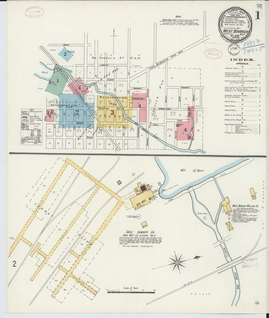 Sanborn Fire Insurance Map from West Branch, Ogemaw County, Michigan (1898), Sheet #0001 - Historic Sanborn Fire Insurance Map Print, vintage old map wall art, antique decor, genealogy gift, Michigan Michigan map