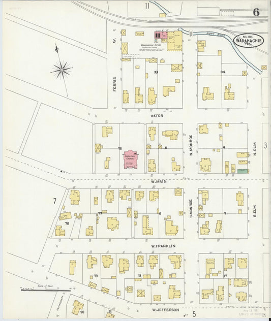 Sanborn Fire Insurance Map from Waxahachie, Ellis County, Texas (1904), Sheet #0006 - Historic Sanborn Fire Insurance Map Print, vintage old map wall art, antique decor, genealogy gift, Texas Texas map