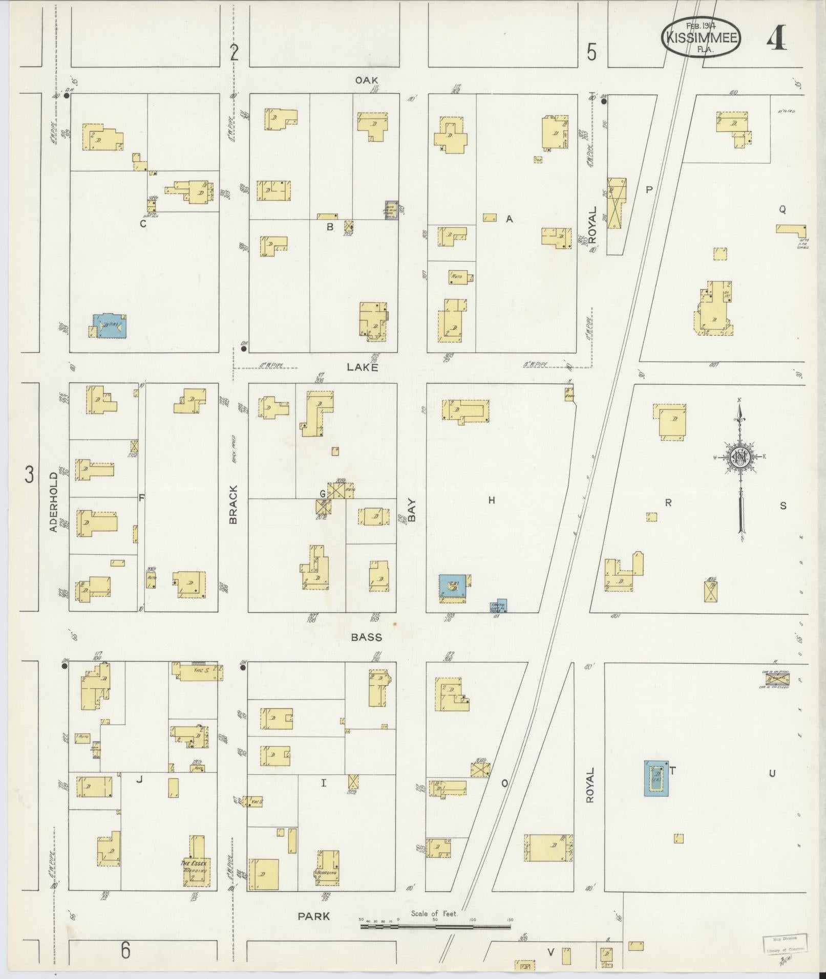 Sanborn Fire Insurance Map from Kissimmee, Osceola County, Florida (1914), Sheet #0004 - Complete Map Set gallery image, historic Sanborn map, vintage wall art, Florida Florida