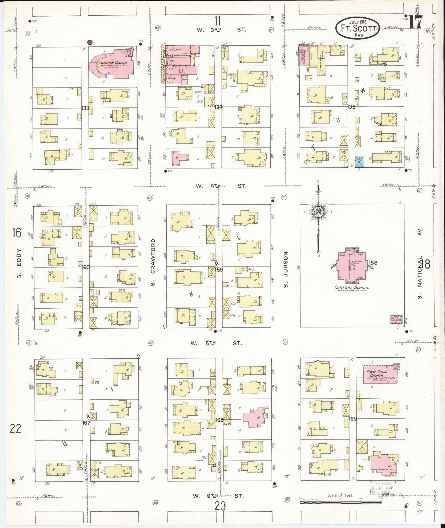 Sanborn Fire Insurance Map from Fort Scott, Bourbon County, Kansas (1912), Sheet #0017 - Complete Map Set gallery image, historic Sanborn map, vintage wall art, Kansas Kansas