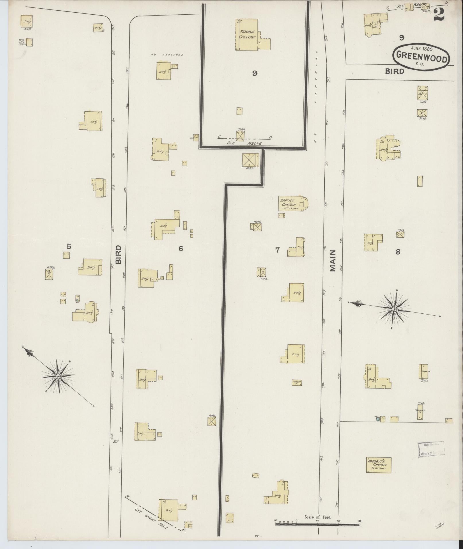 Sanborn Fire Insurance Map from Greenwood, Greenwood County, South Carolina (1889), Sheet #0002 - Complete Map Set gallery image, historic Sanborn map, vintage wall art, South Carolina South Carolina