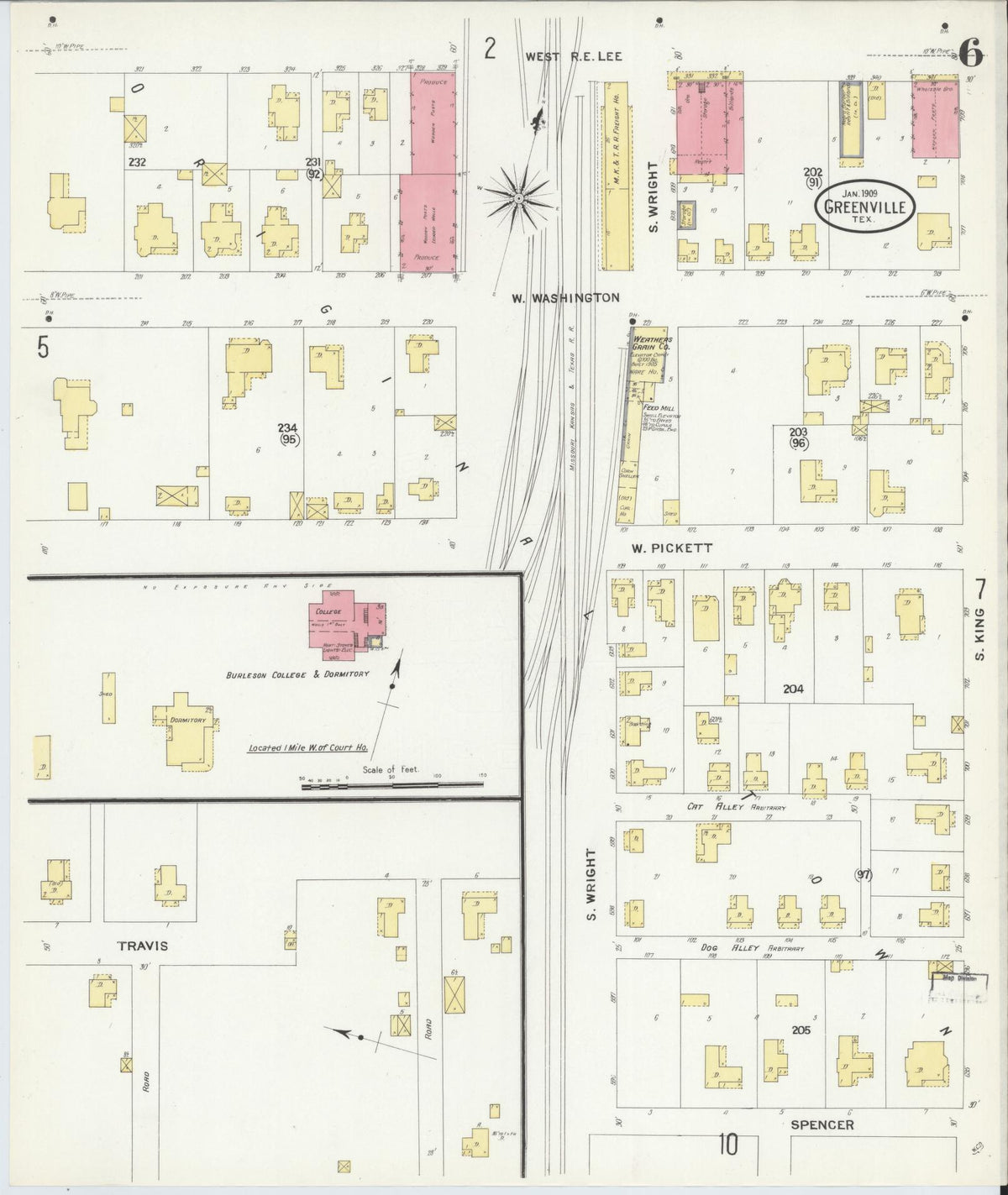 Sanborn Fire Insurance Map from Greenville, Hunt County, Texas (1909), Sheet #0006 - Complete Map Set gallery image, historic Sanborn map, vintage wall art, Texas Texas