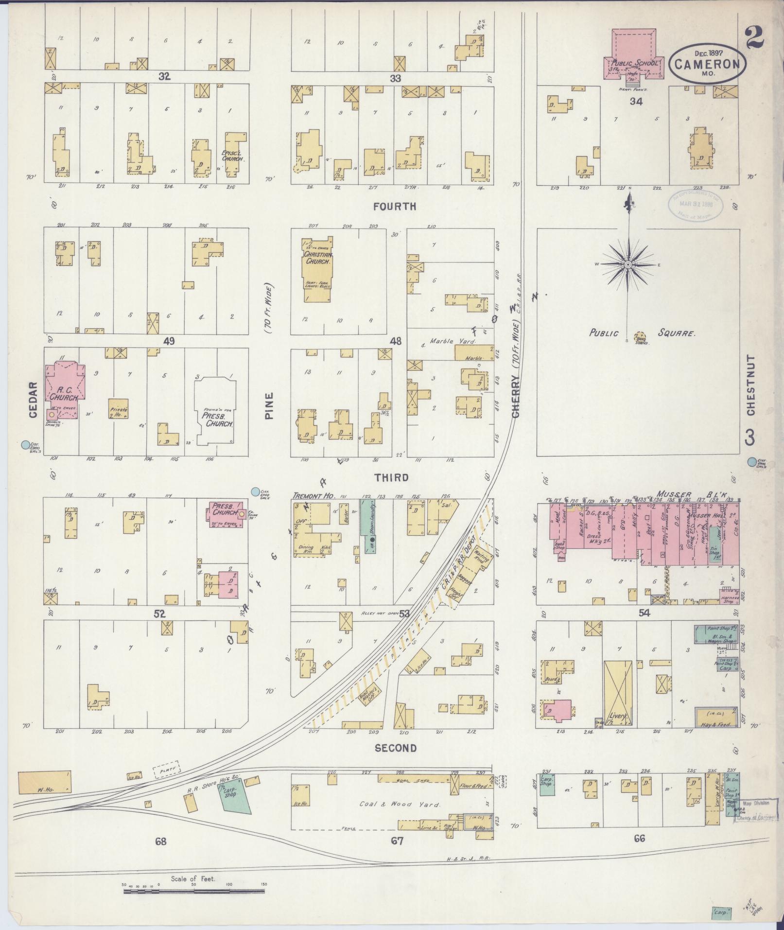 Sanborn Fire Insurance Map from Cameron, Clinton County, Missouri (1897), Sheet #0002 - Historic Sanborn Fire Insurance Map Print, vintage old map wall art, antique decor, genealogy gift, Missouri Missouri map