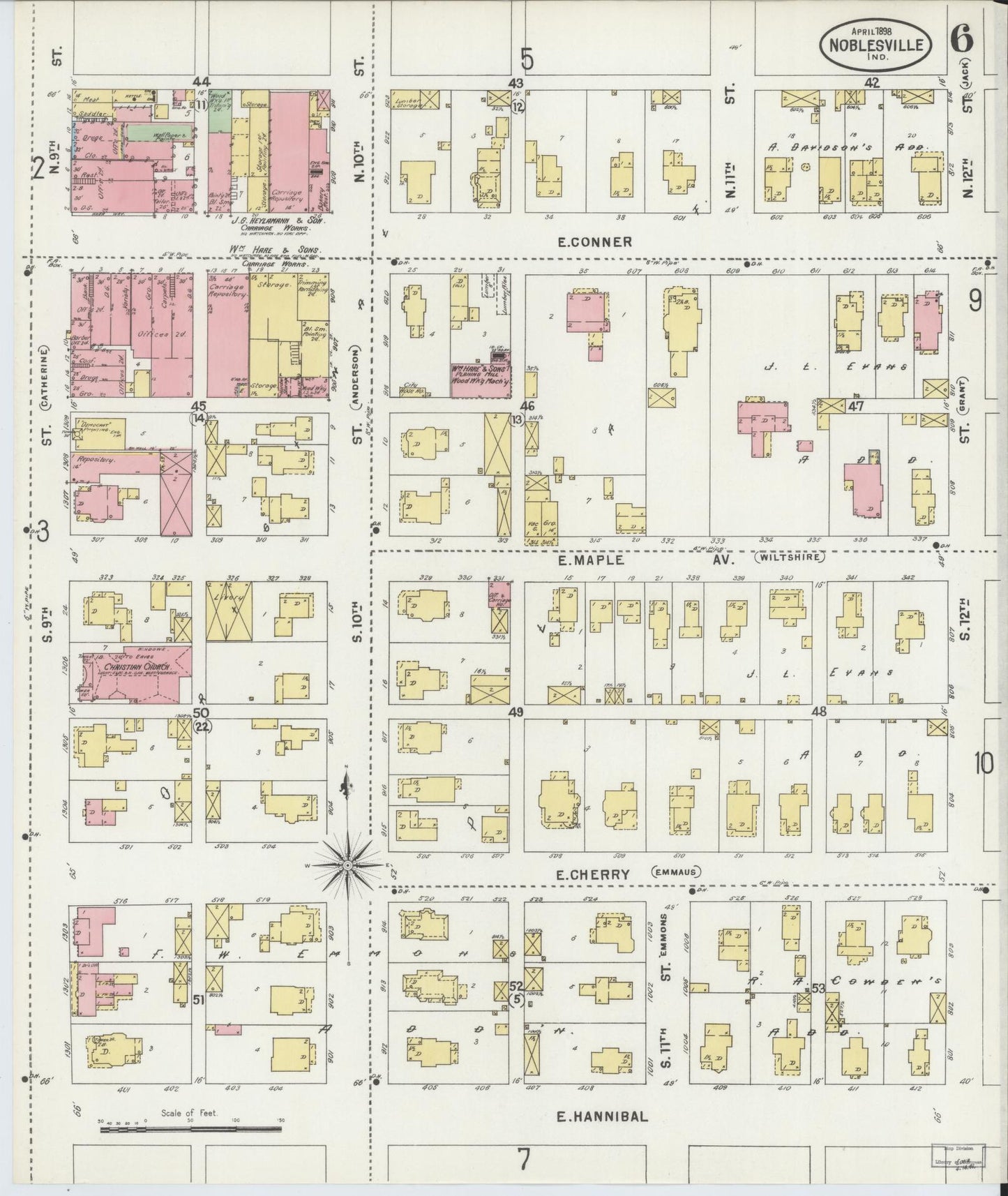 Sanborn Fire Insurance Map from Noblesville, Hamilton County, Indiana (1898), Sheet #0006 - Complete Map Set gallery image, historic Sanborn map, vintage wall art, Indiana Indiana