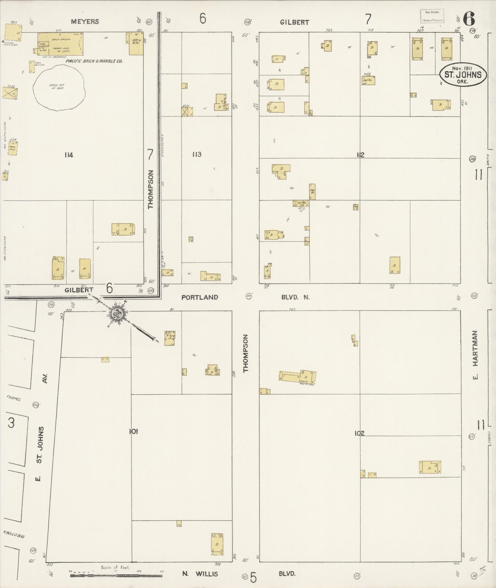 Sanborn Fire Insurance Map from Saint Johns, Multnomah County, Oregon (1911), Sheet #0006 - Complete Map Set gallery image, historic Sanborn map, vintage wall art, Oregon Oregon