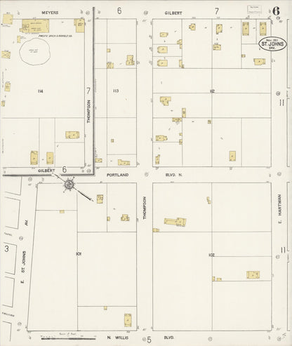 Sanborn Fire Insurance Map from Saint Johns, Multnomah County, Oregon (1911), Sheet #0006 - Complete Map Set gallery image, historic Sanborn map, vintage wall art, Oregon Oregon