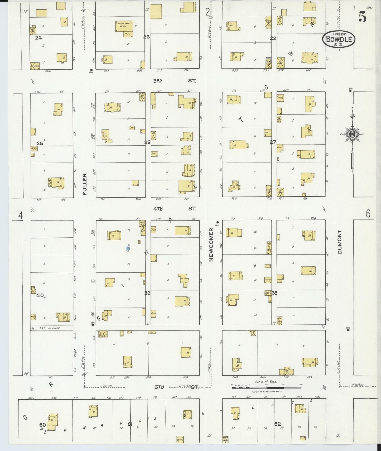 Sanborn Fire Insurance Map from Bowdle, Edmunds County, South Dakota (1939), Sheet #0005 - Historic Sanborn Fire Insurance Map Print, vintage old map wall art, antique decor, genealogy gift, South Dakota South Dakota map