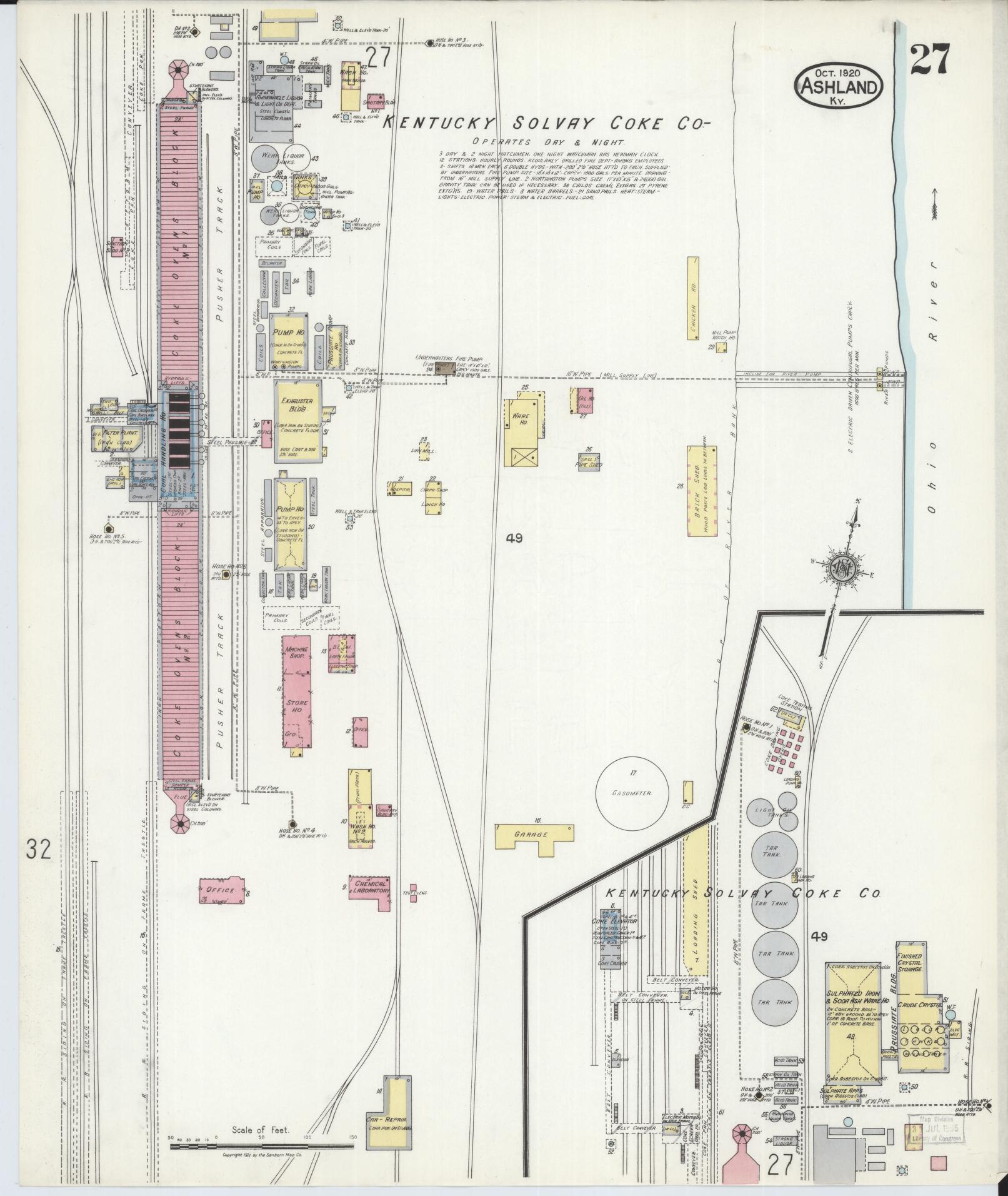Sanborn Fire Insurance Map from Ashland, Boyd County, Kentucky (1920), Sheet #0027 - Complete Map Set gallery image, historic Sanborn map, vintage wall art, Kentucky Kentucky