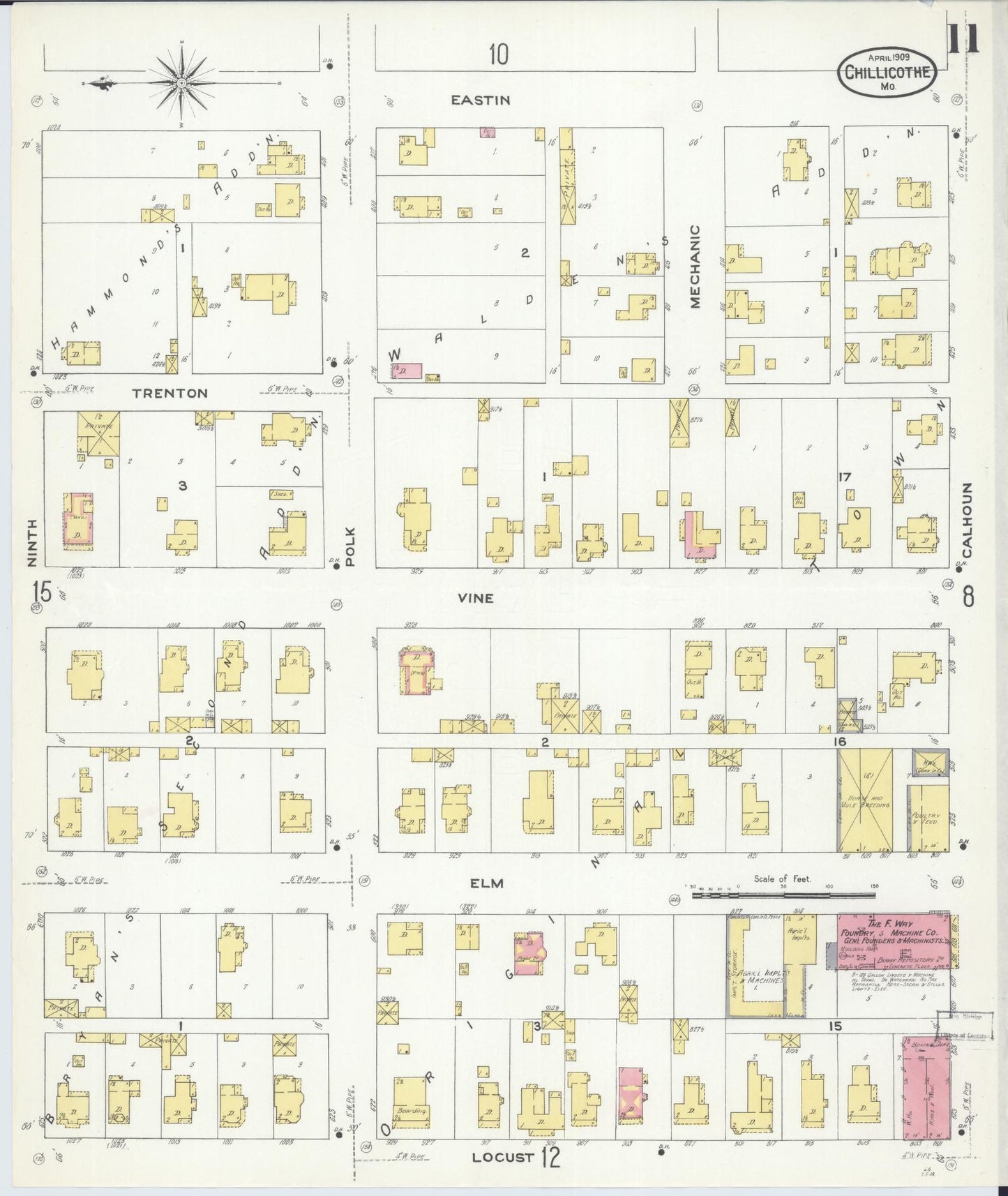 Sanborn Fire Insurance Map from Chillicothe, Livingston County, Missouri (1909), Sheet #0011 - Complete Map Set gallery image, historic Sanborn map, vintage wall art, Missouri Missouri