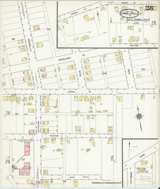 Sanborn Fire Insurance Map from Connellsville, Fayette County, Pennsylvania (1914), Sheet #0028 - Historic Sanborn Fire Insurance Map Print, vintage old map wall art, antique decor, genealogy gift, Pennsylvania Pennsylvania map