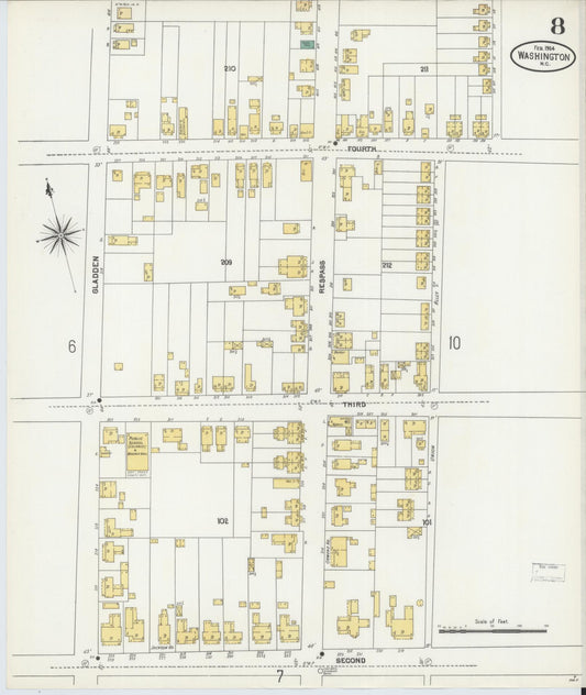 Sanborn Fire Insurance Map from Washington, Beaufort County, North Carolina (1904), Sheet #0008 - Historic Sanborn Fire Insurance Map Print, vintage old map wall art, antique decor, genealogy gift, Washington Washington map