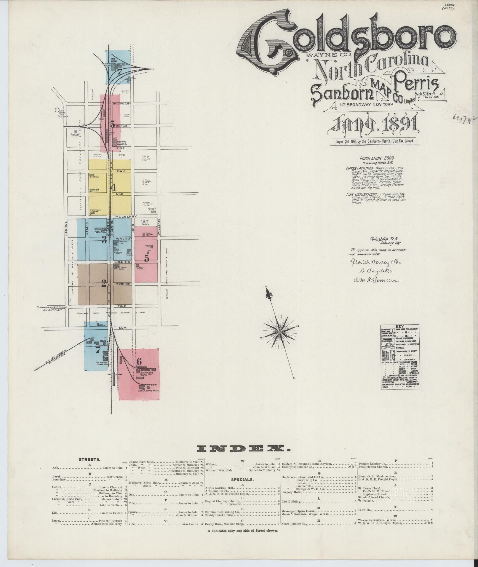 Sanborn Fire Insurance Map from Goldsboro, Wayne County, North Carolina (1891), Sheet #0001 - Historic Sanborn Fire Insurance Map Print, vintage old map wall art, antique decor, genealogy gift, North Carolina North Carolina map
